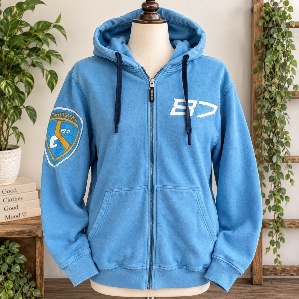 Reebok Sidney Crosby 87 Pittsburgh Penguins Full Zip Hoodie Blue XXL RN69421